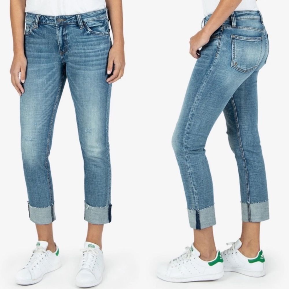 Kut from the Kloth Catherine Boyfriend Straight Leg Cuff Cropped Jean SZ 6